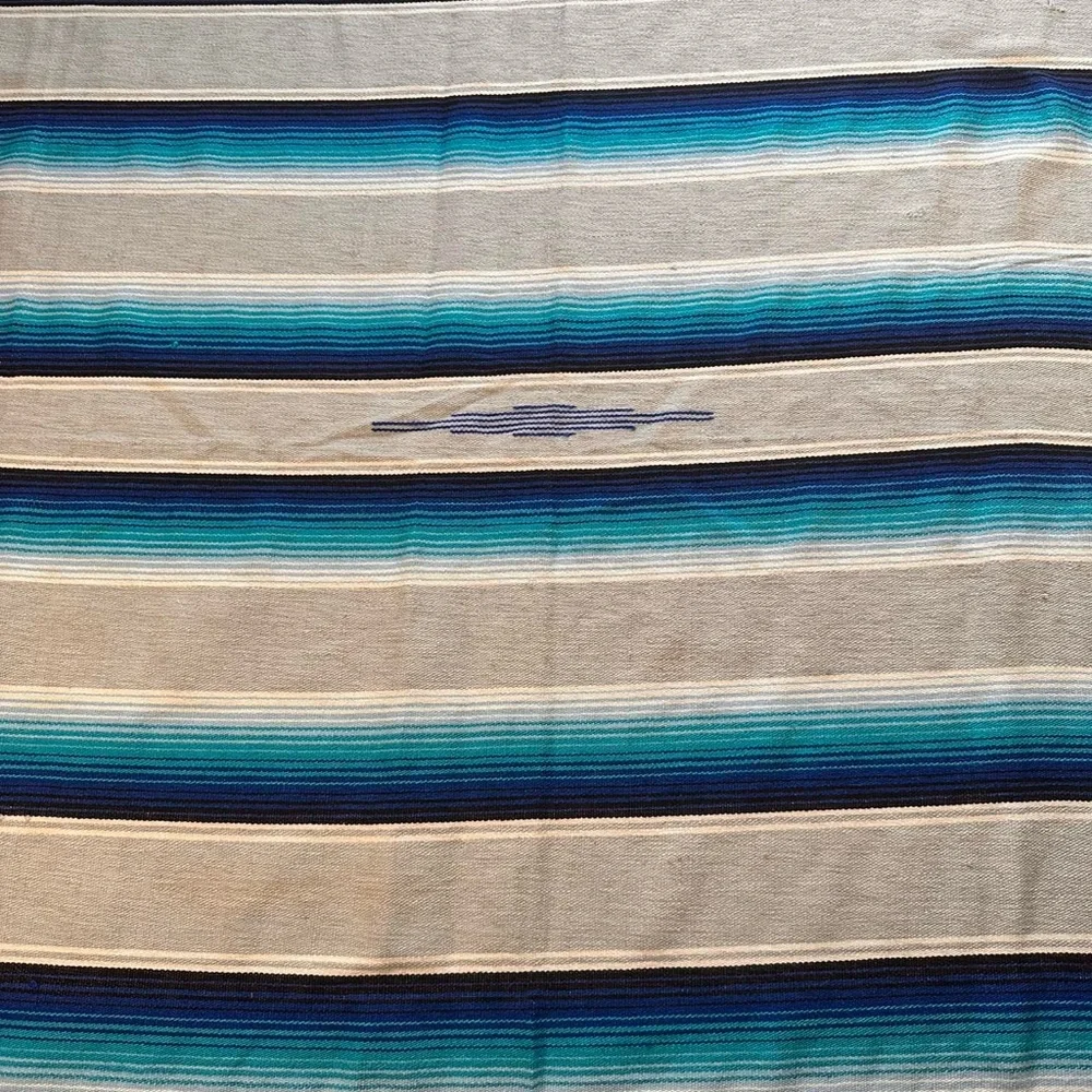 Blue and‎ White Striped Mexican Saltillo Serape 5’x7’ Blanket